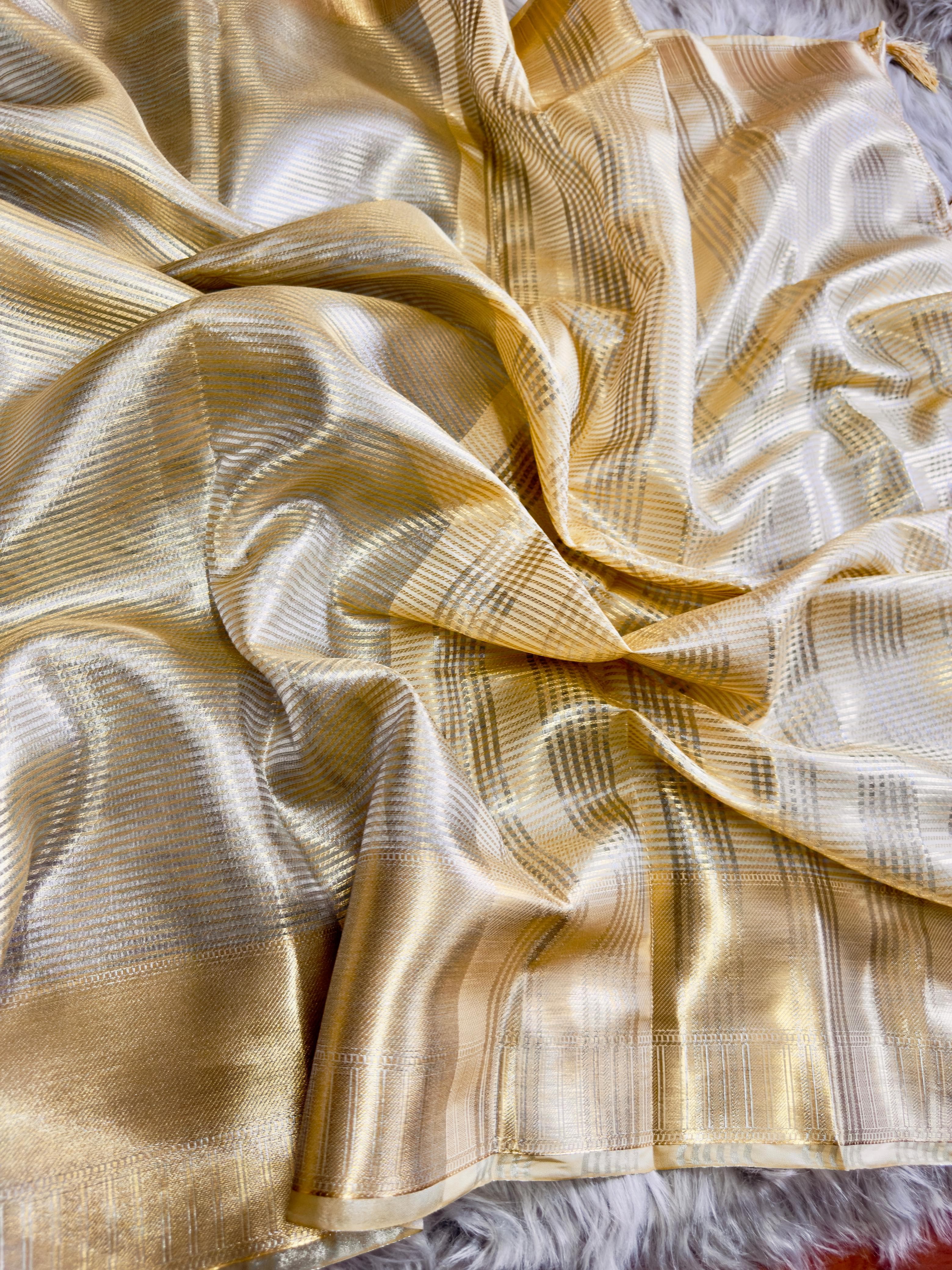 Beautiful Banarsi Handloom Golden Tissue Zari Silk Saree