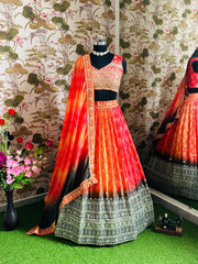 Beautiful Chinon Silk Digital Printed Embroidery & Sequence Work Lehenga Choli