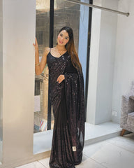 Fashionable Black Colour Sequence Work Saree