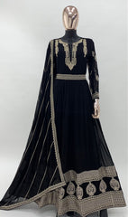 Black Anarkali Gown In Georgette With Embroidery Work