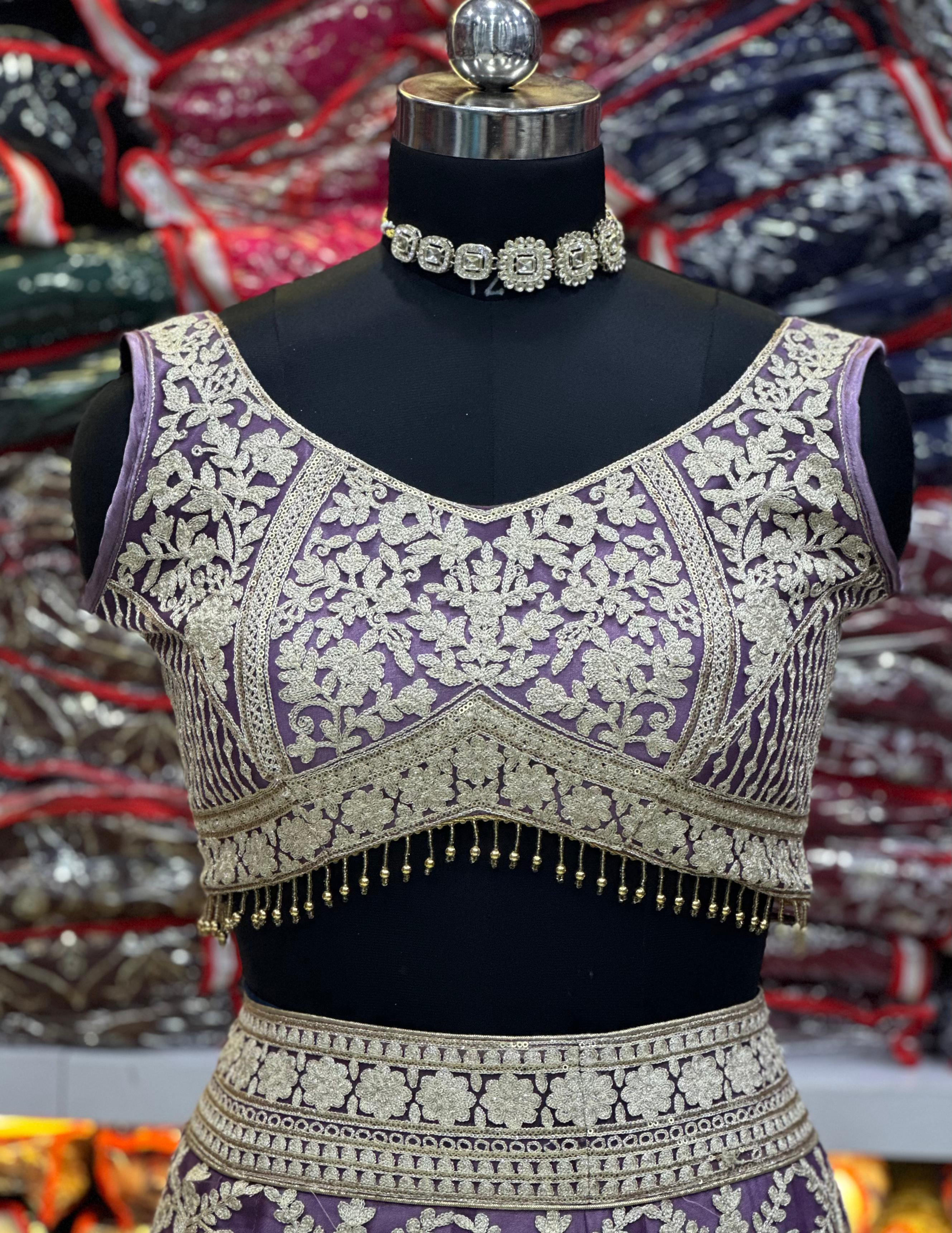 Bridal Reception Special Heavy Net Designer Embroidery Thread  Work Lehenga Choli