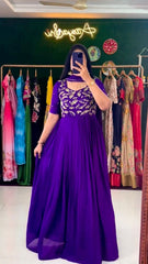 Dazzling Purple Georgette Thread With Sequence Work Gown