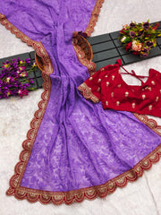 Beautiful Georgette Thread Chikenkari Style Saree