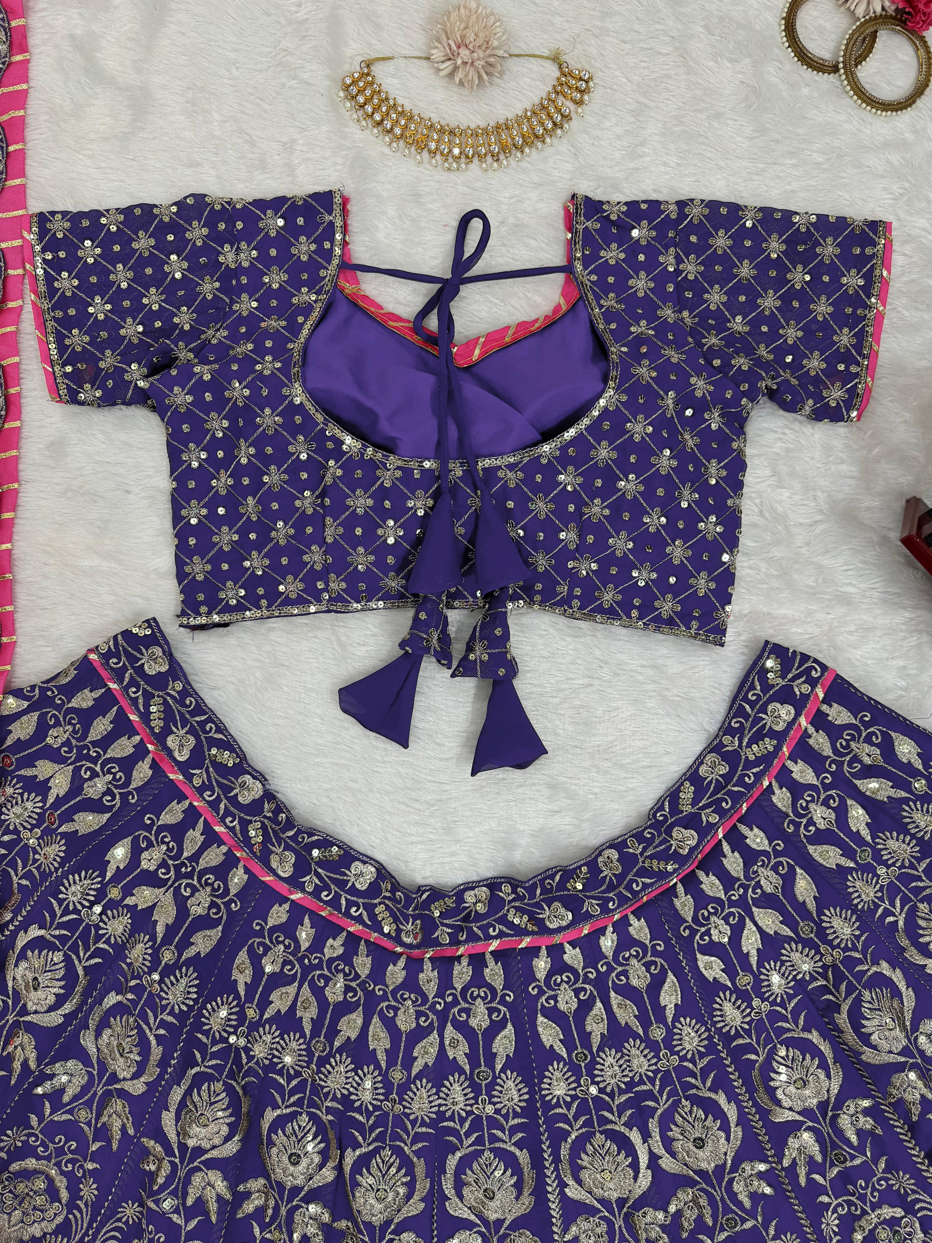 Party-wear Purple Georgette Thread With Sequence Work Lehenga Choli