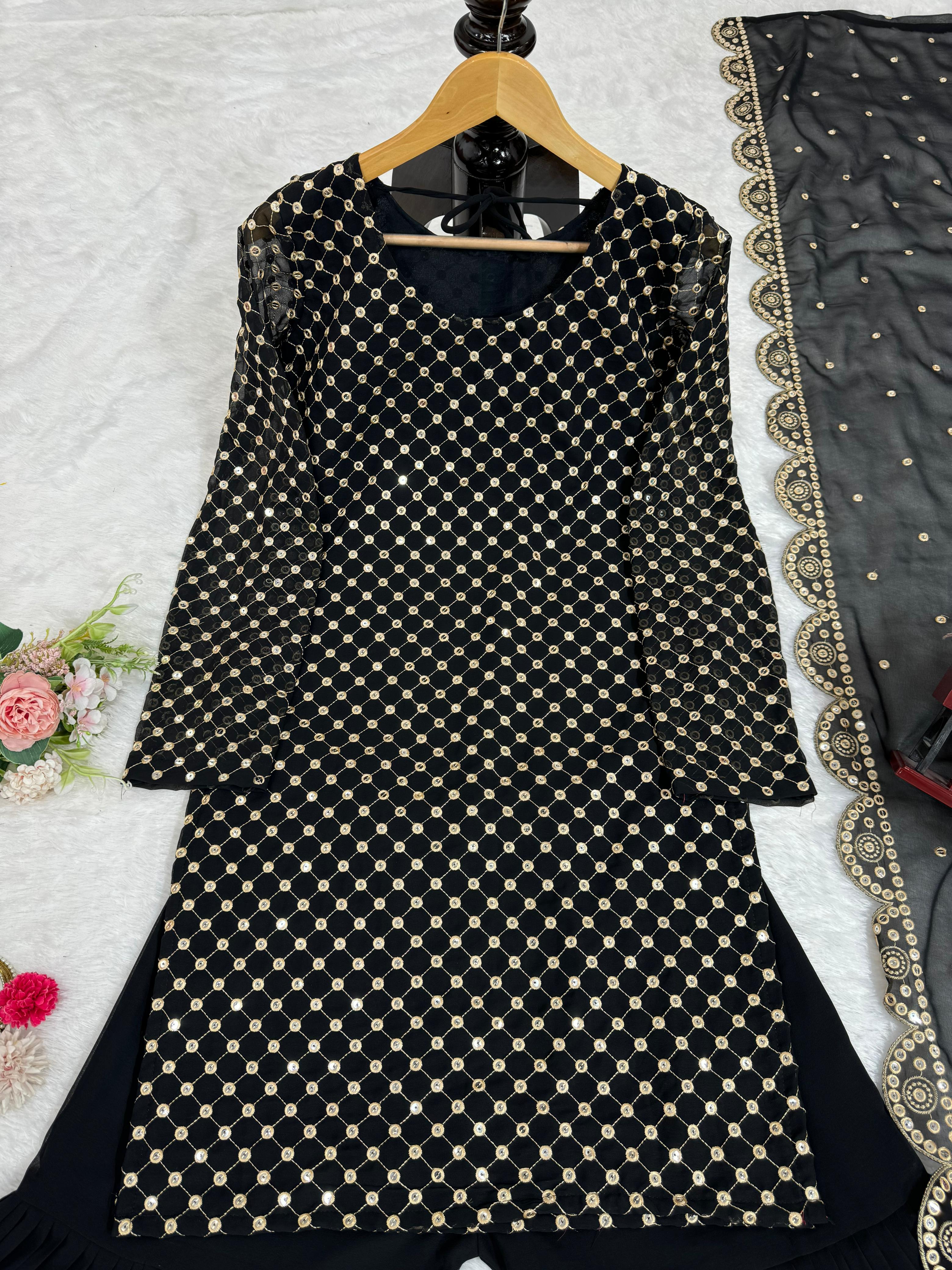 Partywear Black Georgette Thread & Sequence Work Salwar Suit