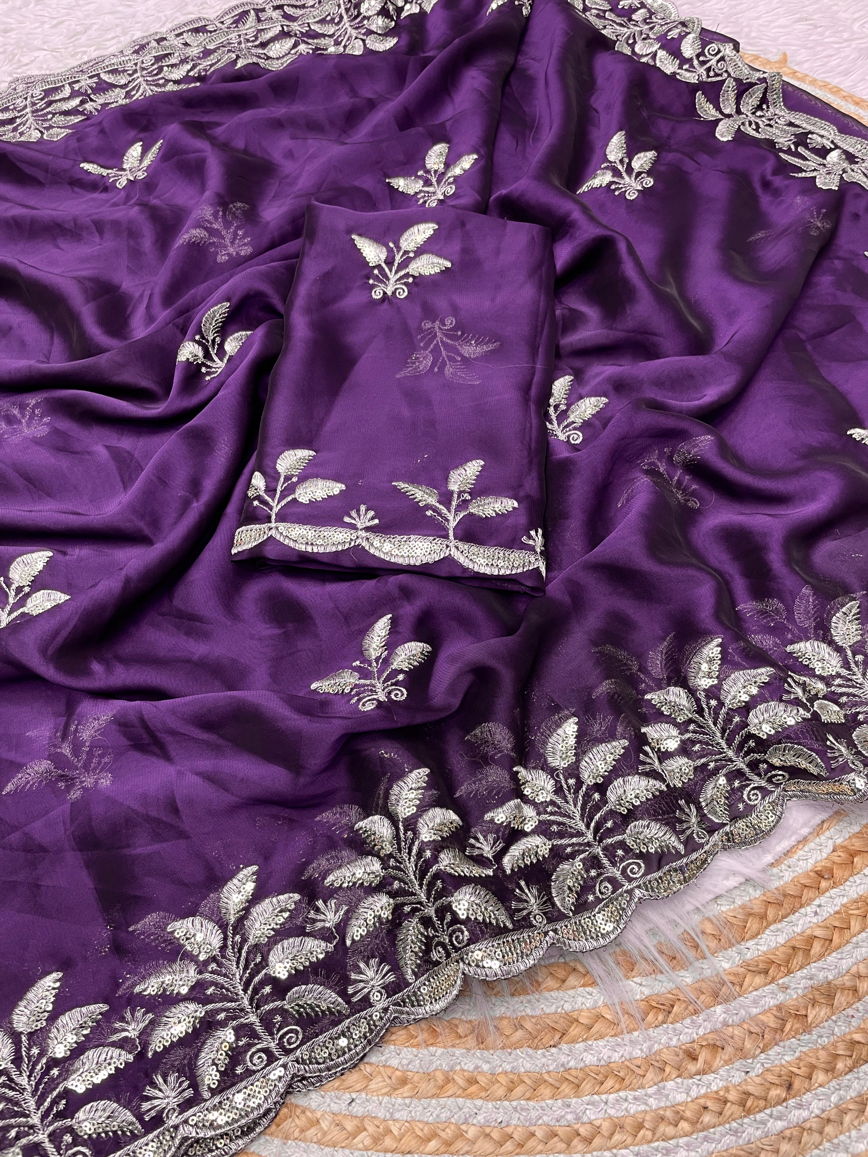 Beautiful Blooming Rangoli With Beautiful Embroidery Sequence Zari Work Saree