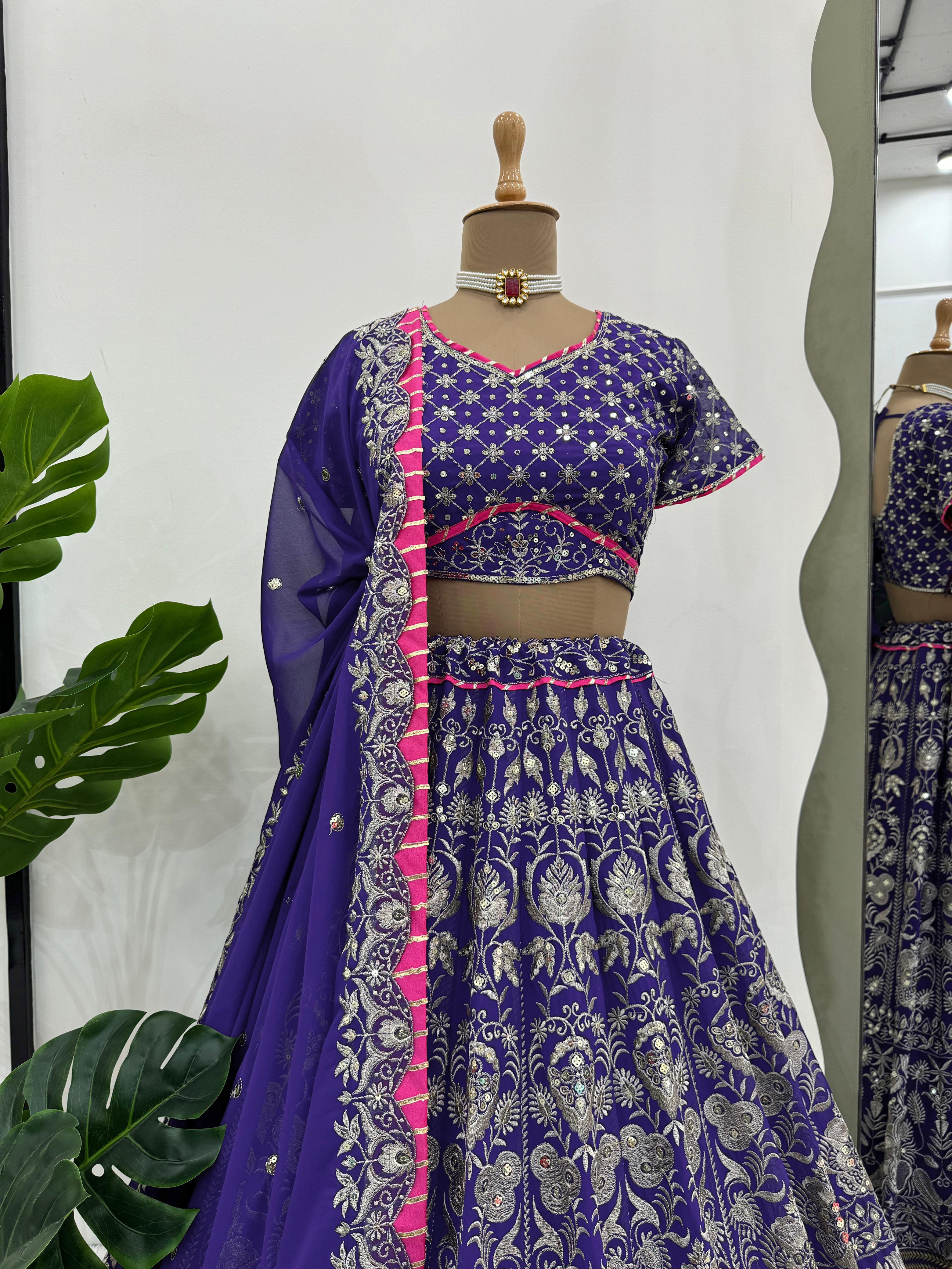 Party-wear Purple Georgette Thread With Sequence Work Lehenga Choli