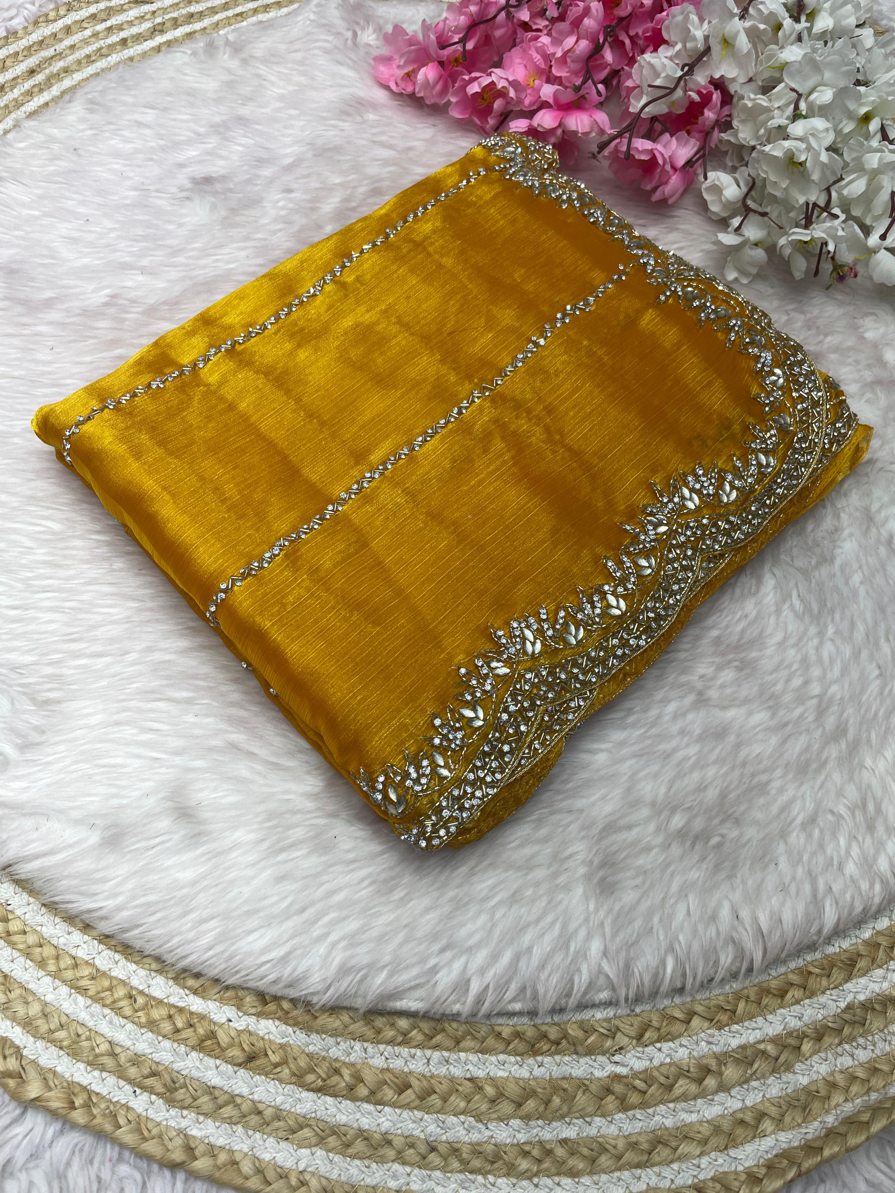 Jimmy Choo With Beautiful Khatli Cut Dana Handwork & Diamond Work Saree