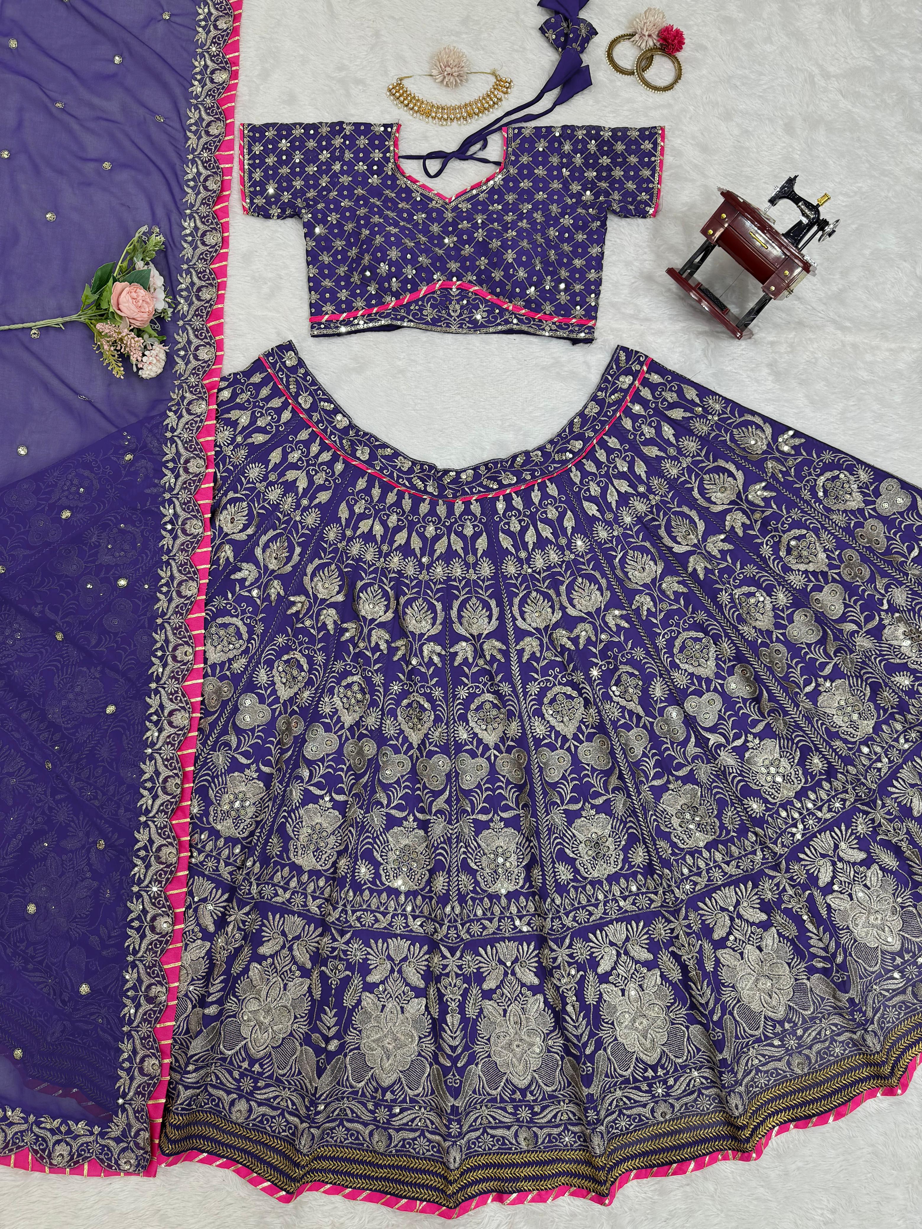 Party-wear Purple Georgette Thread With Sequence Work Lehenga Choli