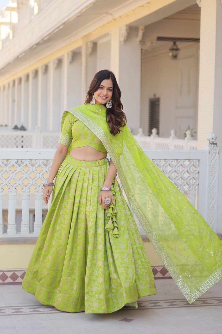 Party-wear Designer Dye-able Pure Viscose Jacquard Fabric Lehenga Choli