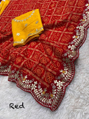 Beautiful Vichitra Bandhej Khadi Printed Saree