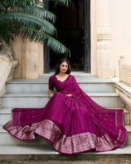 Grace & Beauty Pure Chanderi Plain Lehenga With Intricate Zari Work Border