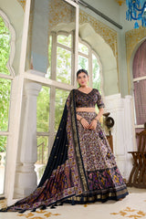 Classic Floral Printed & Foil Printed Tussar Silk Lehenga Choli