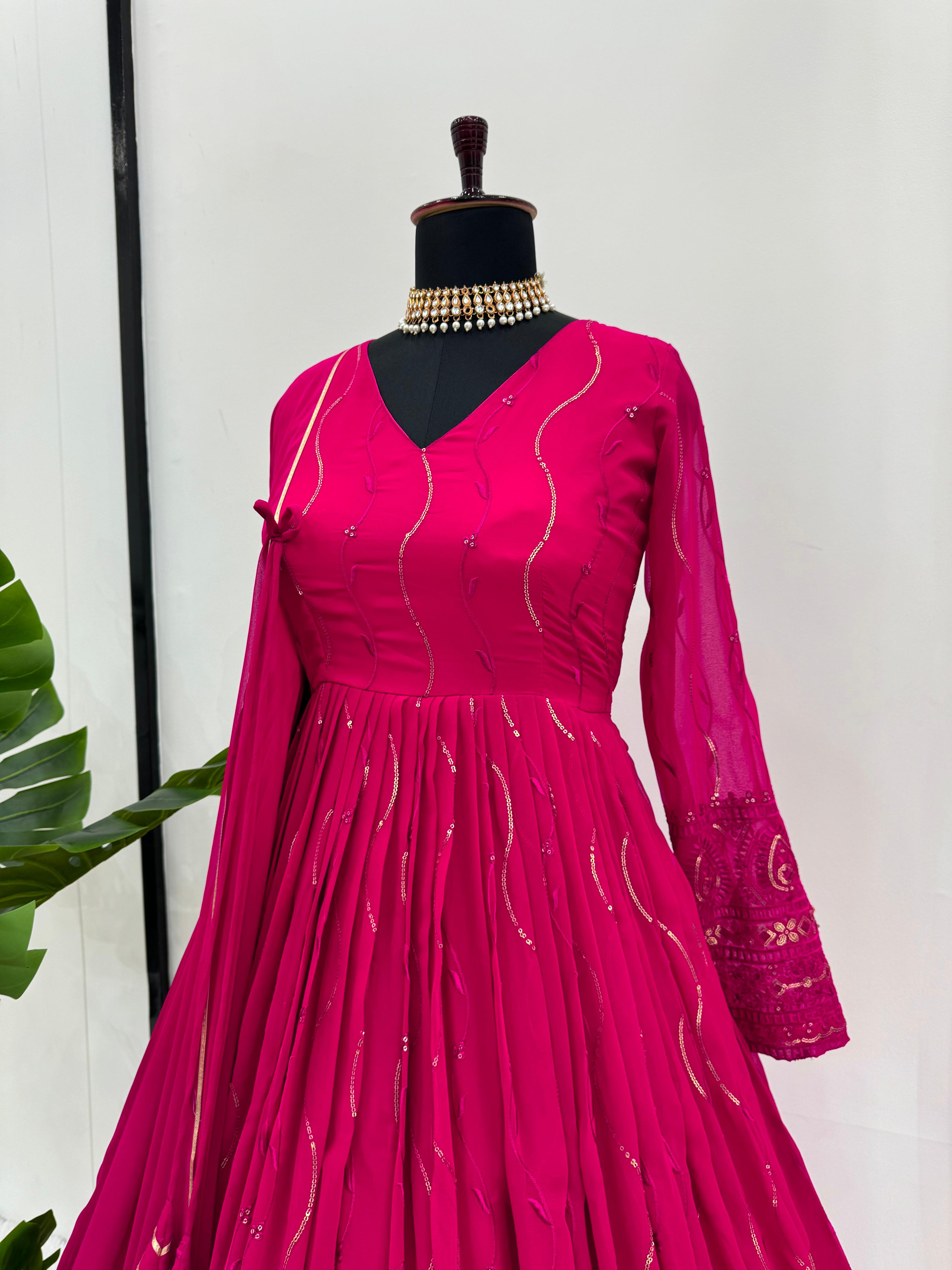 Beautiful Designer Georgette Pink Colour Gown