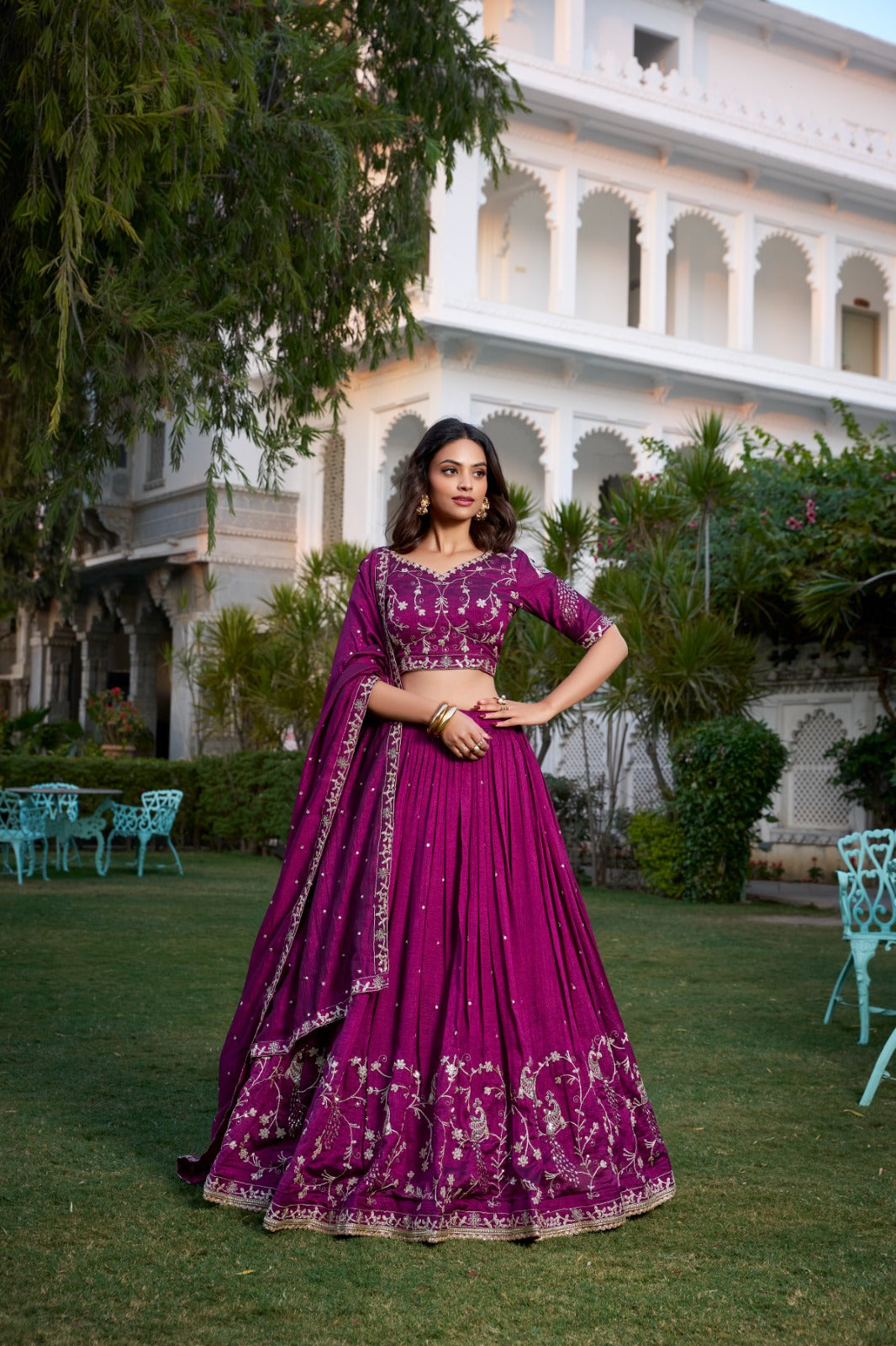 Beautiful Simple Yet Stunning Wine Colour Vichitra Silk Lehenga Choli