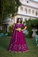 Beautiful Simple Yet Stunning Wine Colour Vichitra Silk Lehenga Choli