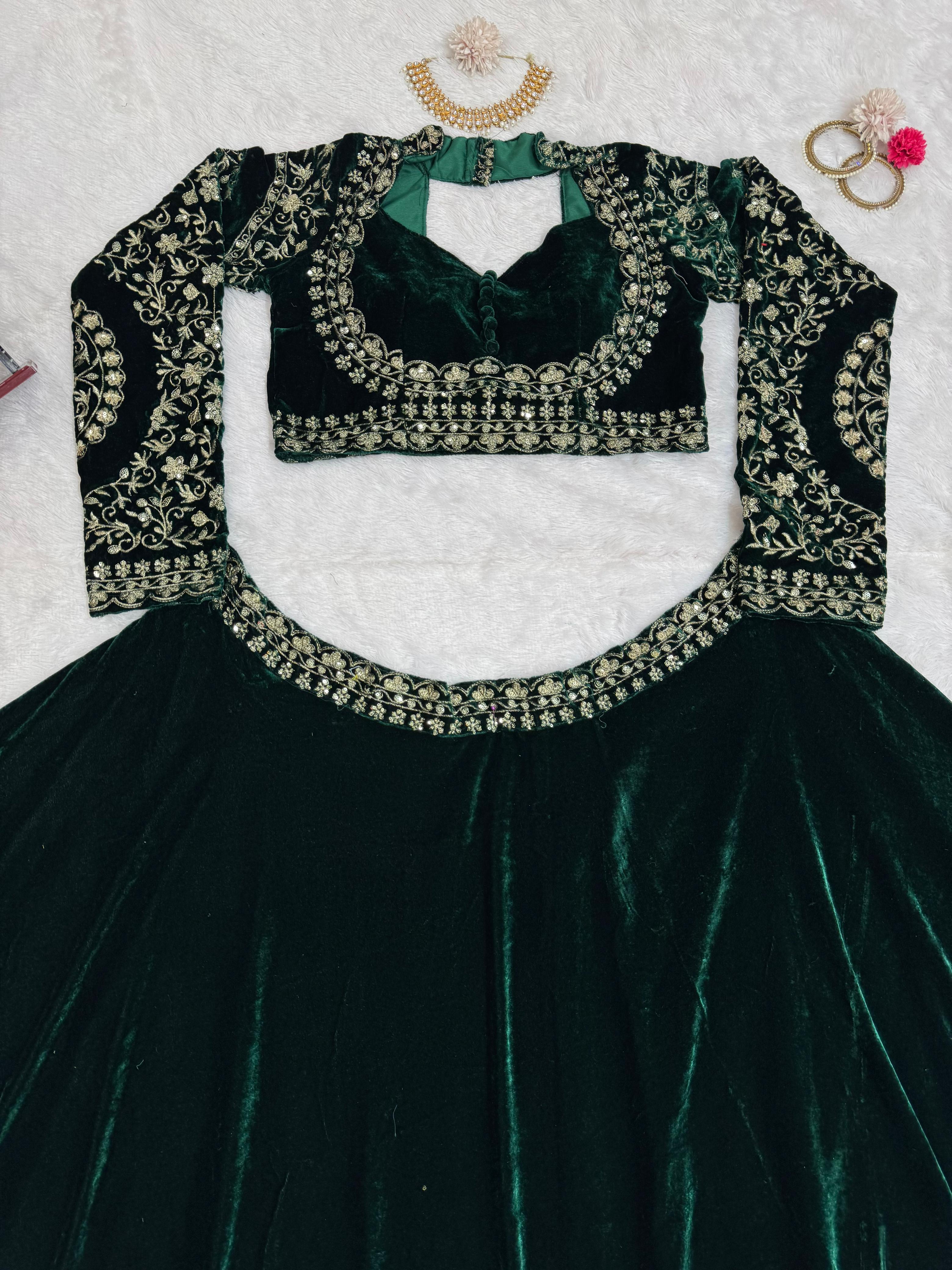 Trending Pure Viscose velvet Thread With Sequence Work Lehenga Choli