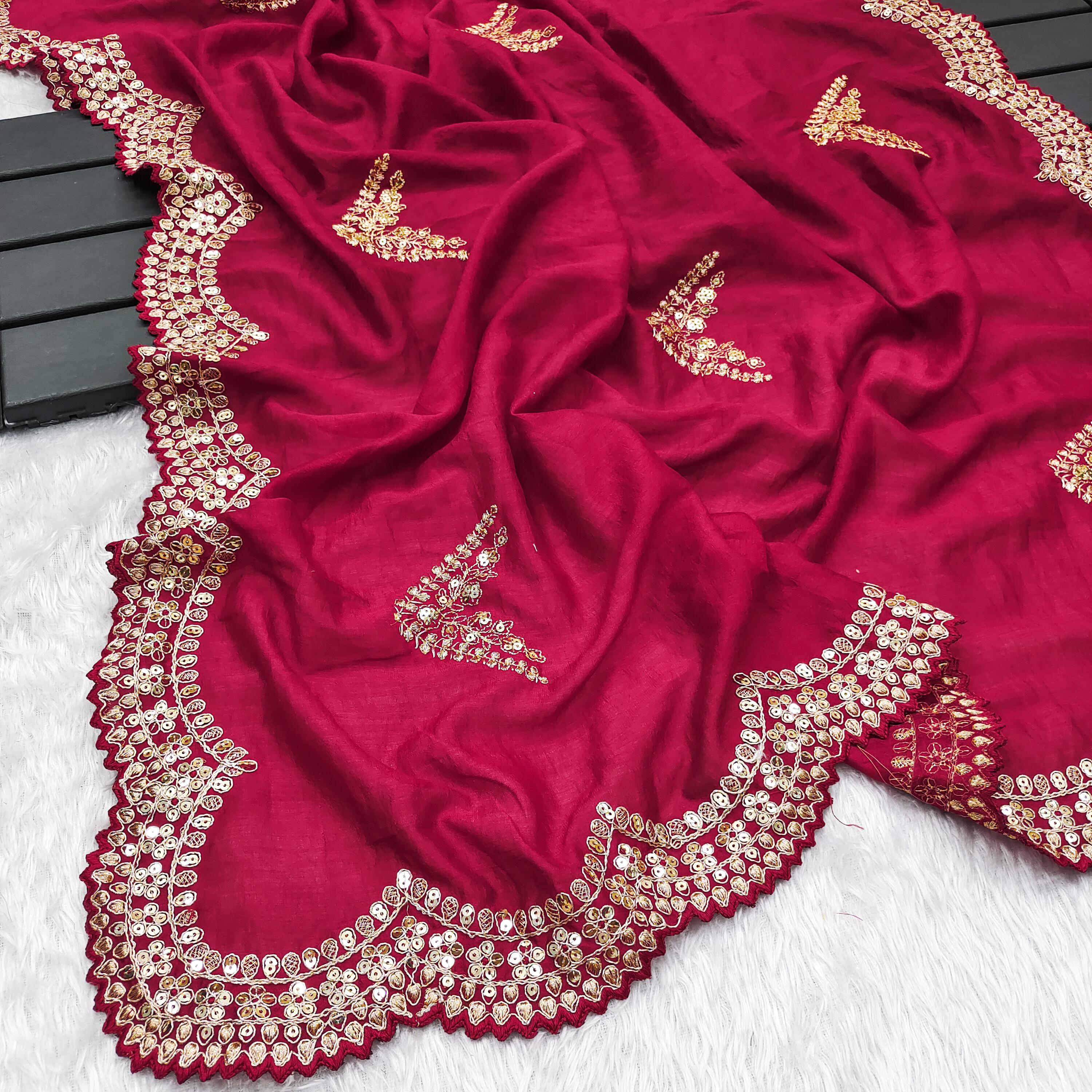 Partywear Pure Two Tone Vichitra Silk with Heavy Embroidery Coding Sequence Work Saree