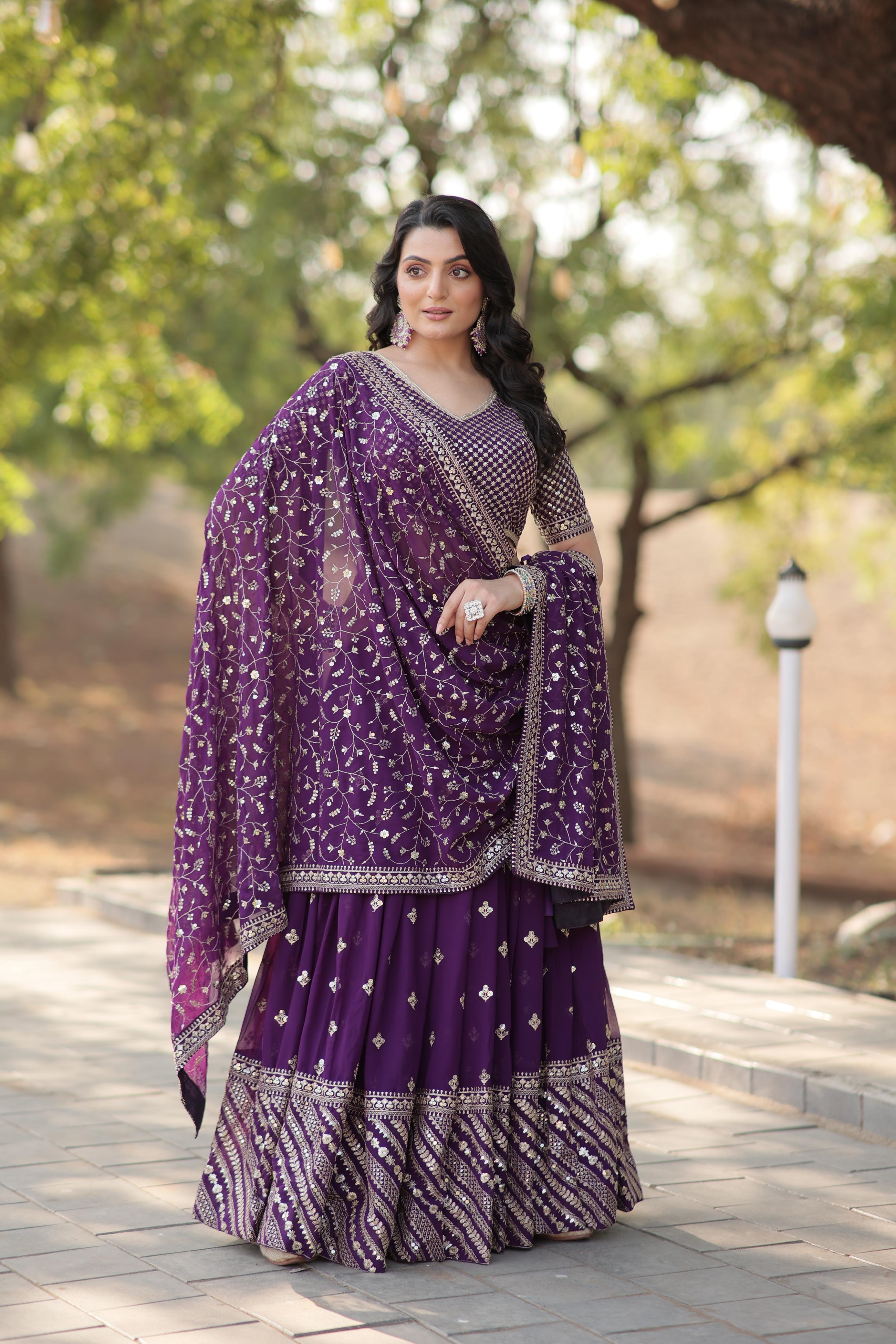 Purple Masterpiece Blooming Sequence Thread & Embroidery Work Lehenga Choli