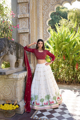 Wedding Special Georgette White & Red Combination Sequence With Thread Embroidery Work Lehenga Choli