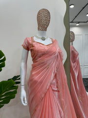 Jimmy Choo Beautiful Designer Peach Colour Saree