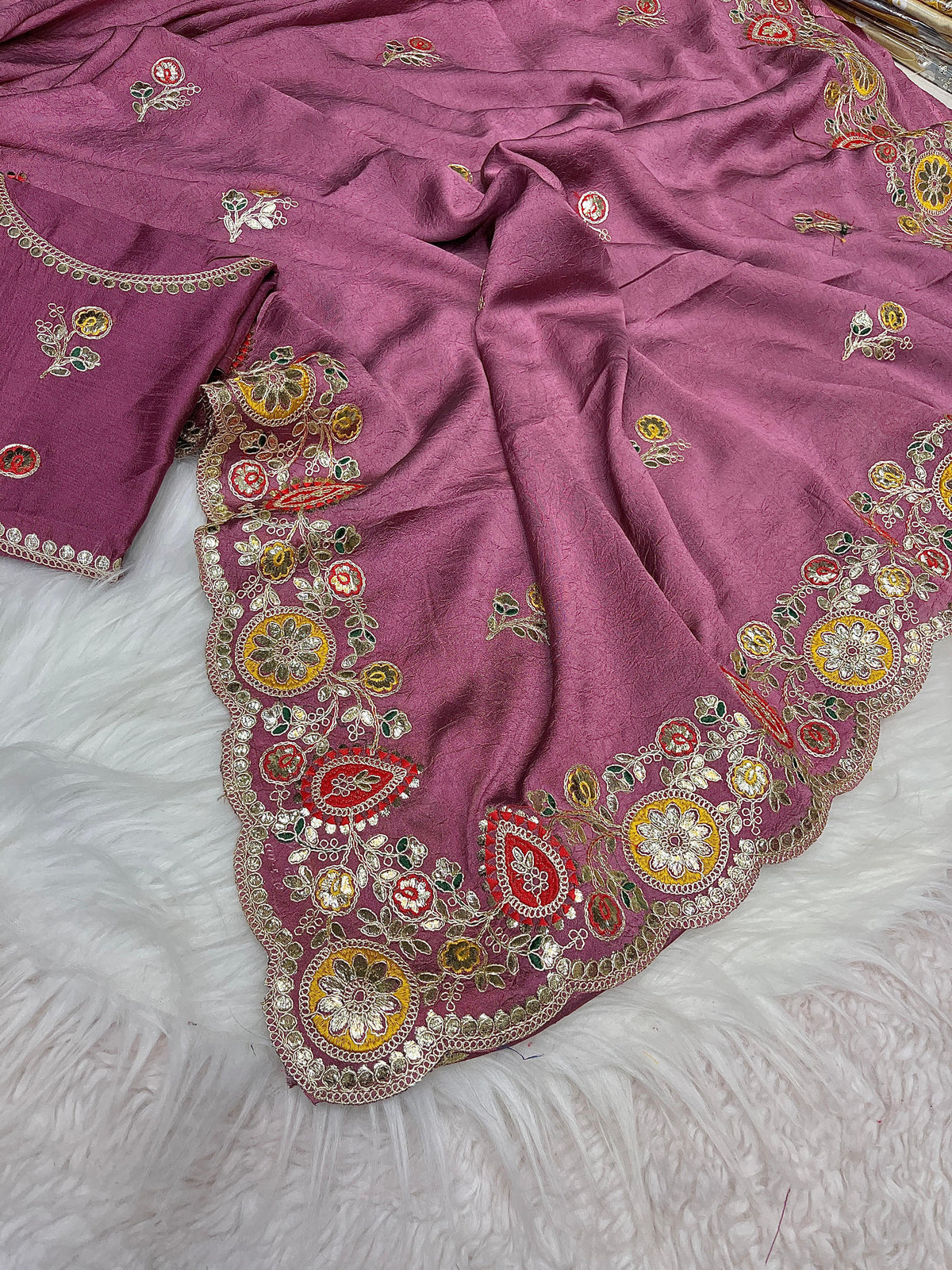 Beautiful Silky Crush Codding Work Saree