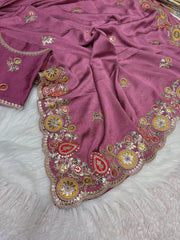 Beautiful Silky Crush Codding Work Saree