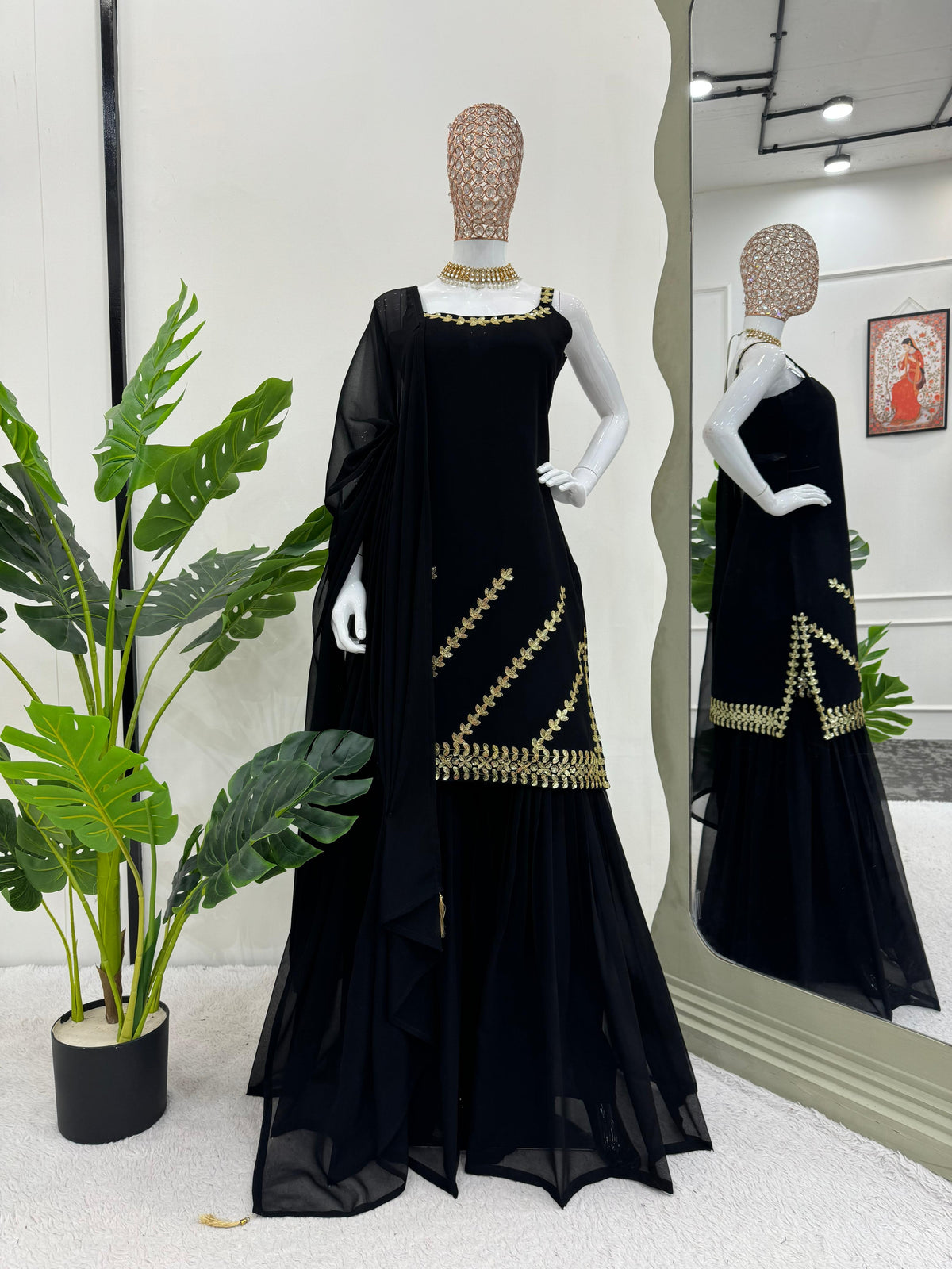 Festival Special Black Georgette Thread & Sequence Work  Sharara