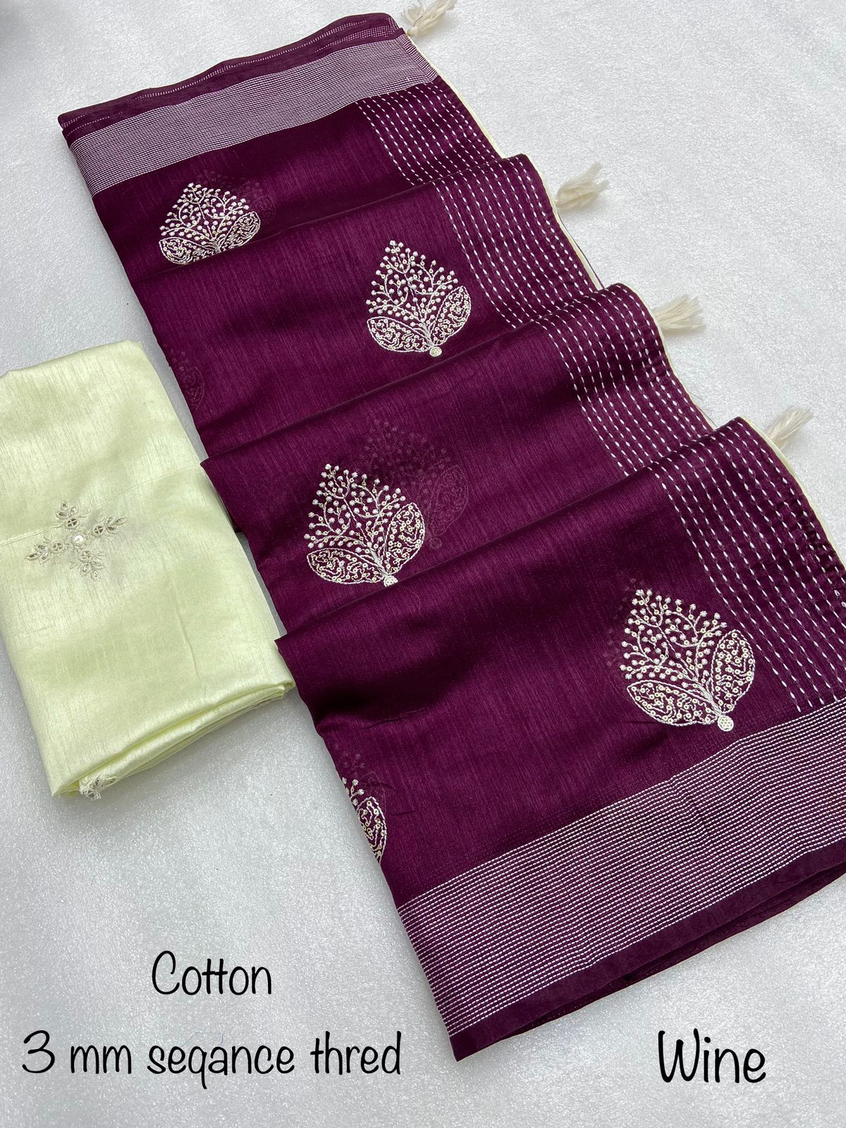 Beautiful Crystal Cotton Work Saree