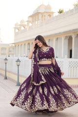 Trending Wine Embroidered Fully Flaired Georgette Lehenga Choli