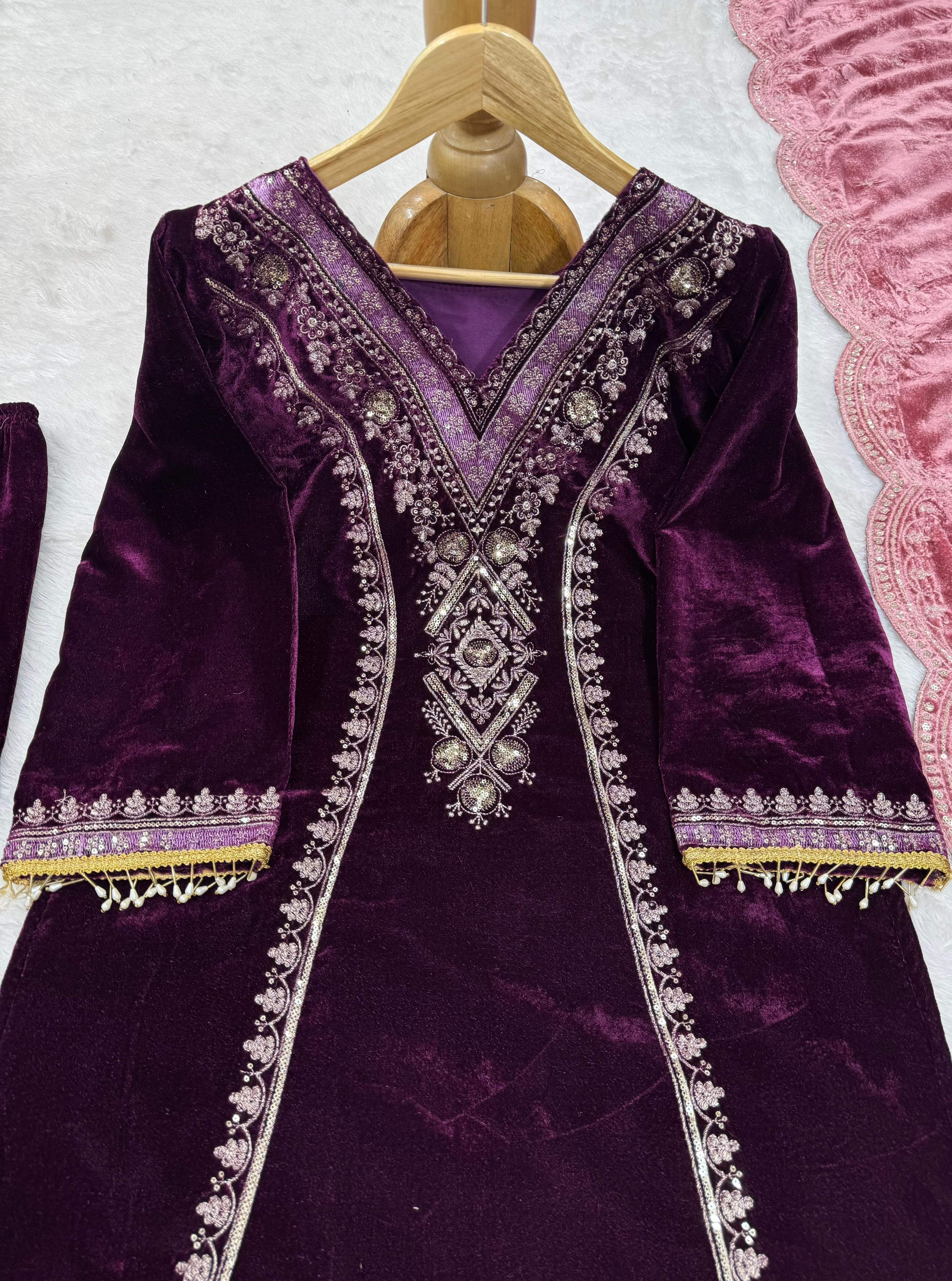 Beautiful Viscose Velvet Thread With Sequence Work Salwar Suit