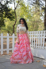 Beautiful Exquisite Digital Printed Georgette Sequence Work Lehenga Choli