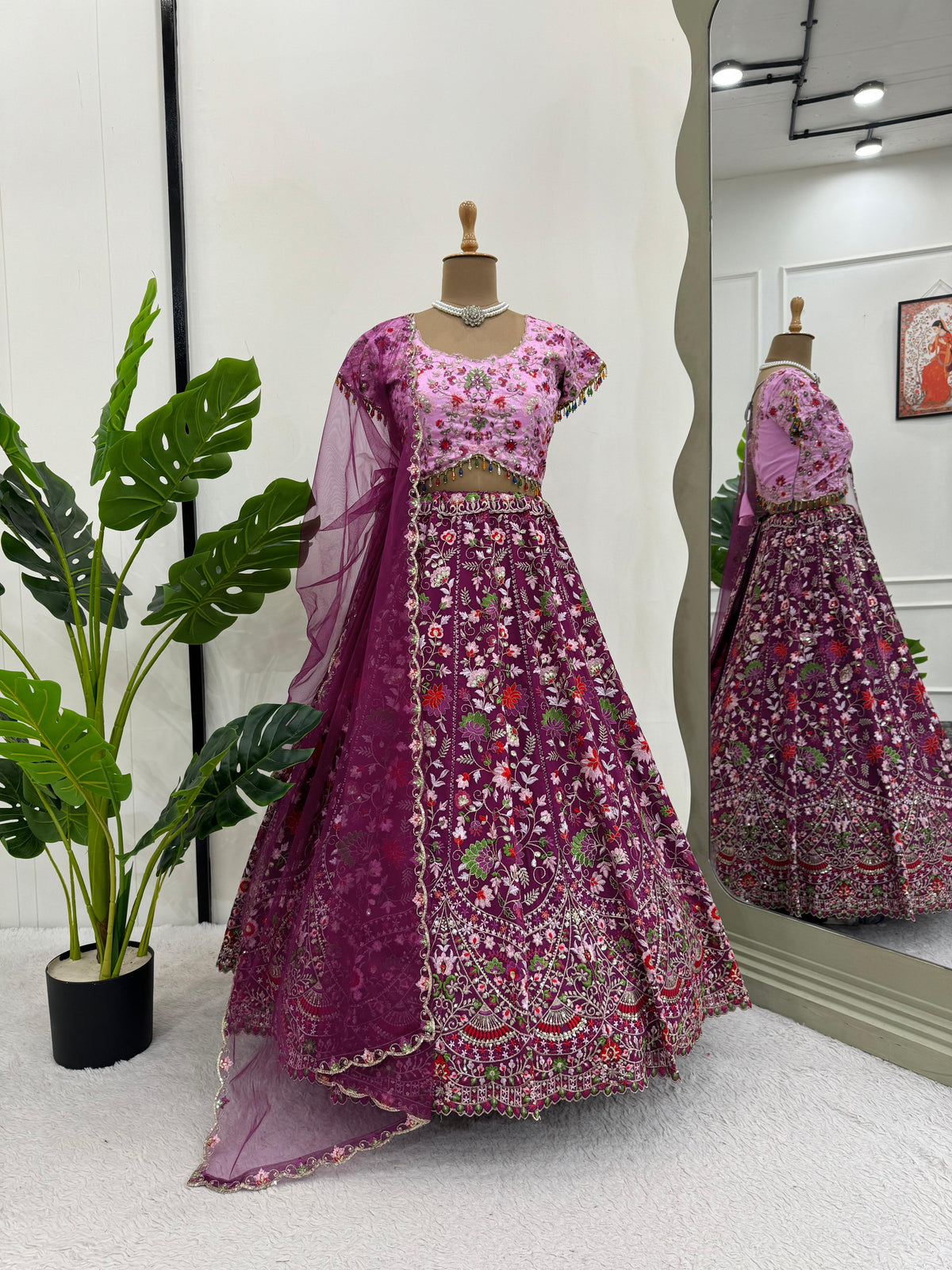 Purple Beautiful Multi Colored Outstanding Georgette Thread & Sequence Work Lehenga Choli