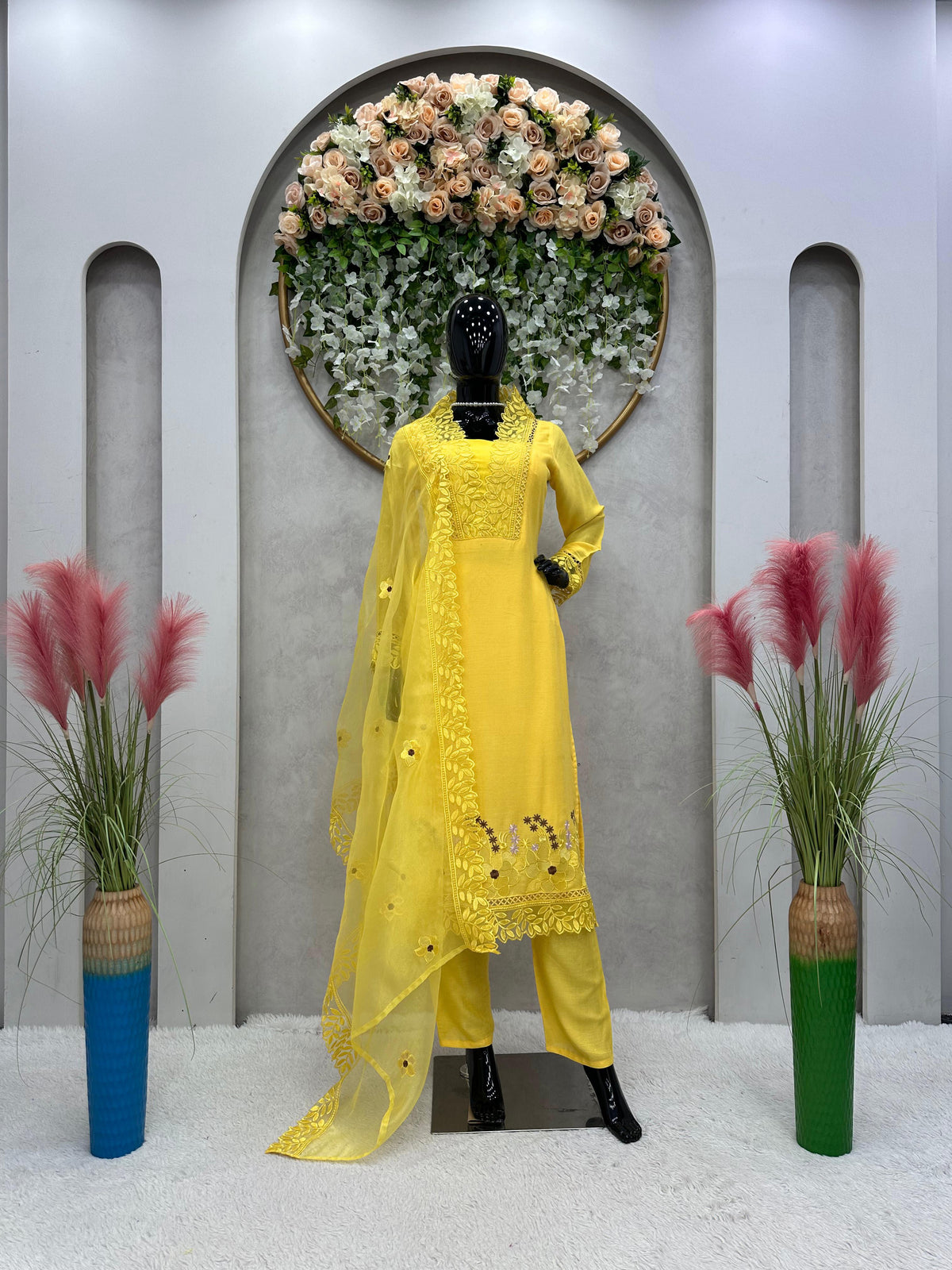 Shining Maslin Yellow Colour Dress