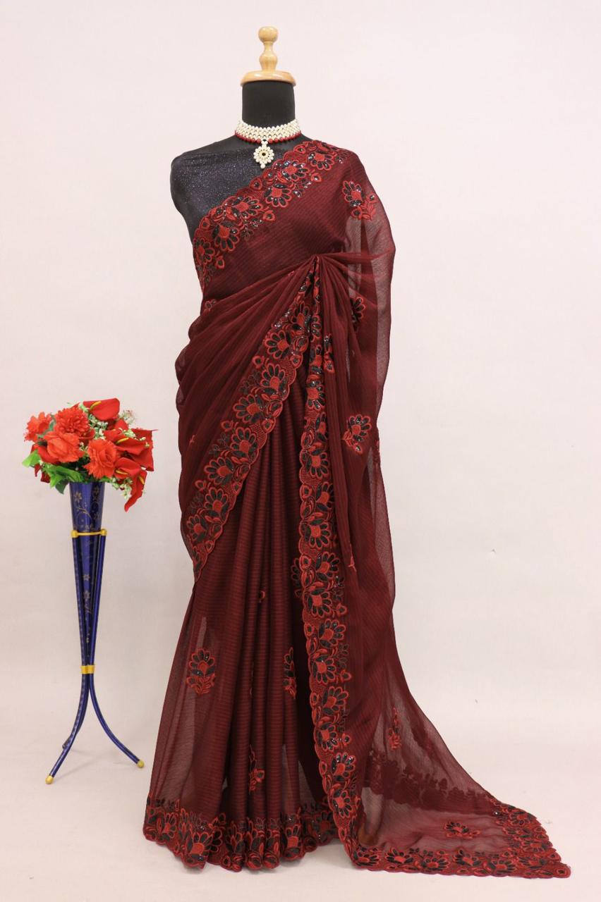 Beautiful Sequence Noora Chiffon Embroidery Work Saree