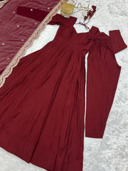 Awesome Maroon Beautiful Ready To Wear Anarkali Gown