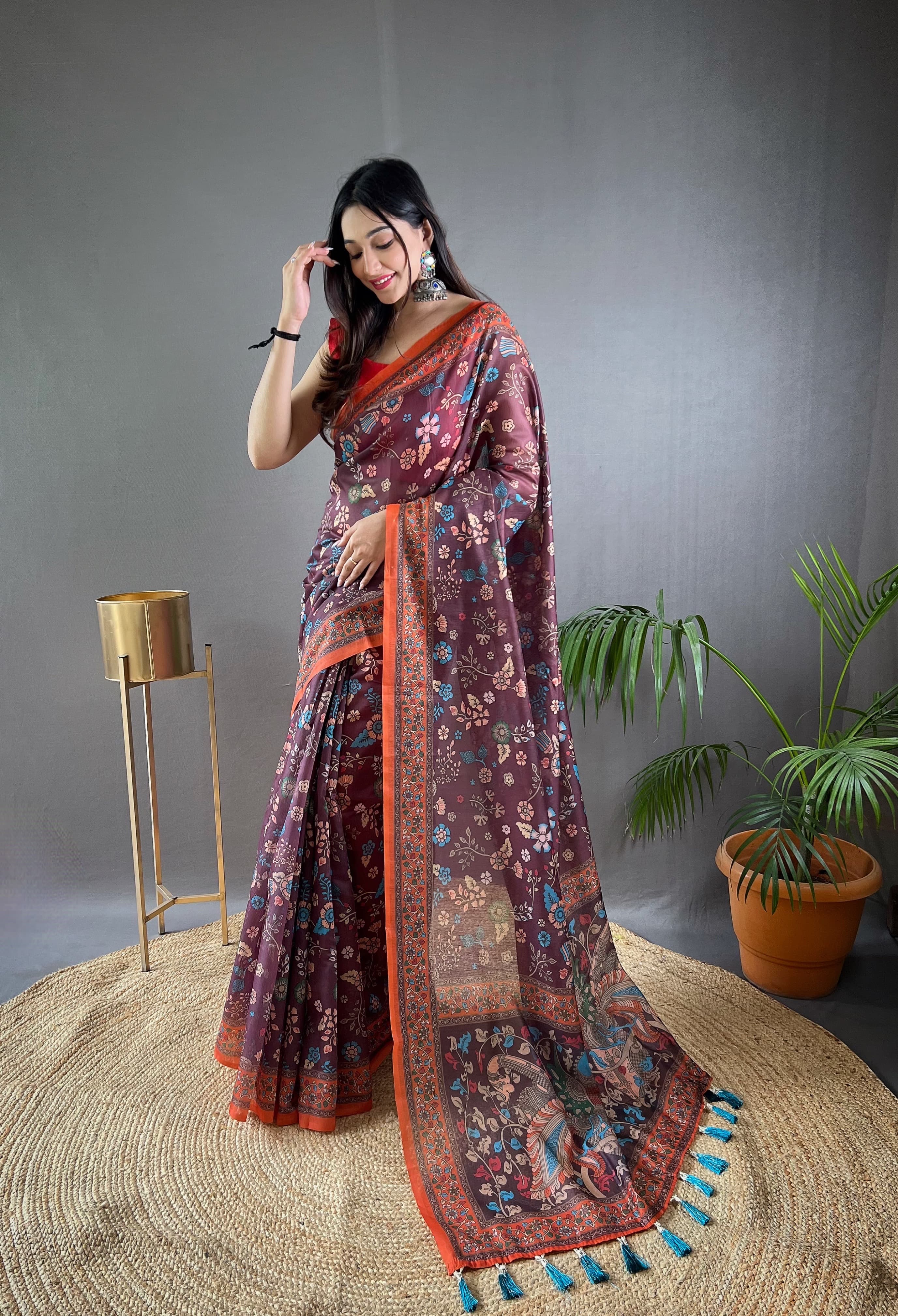 Pure Malai Cotton Printed Work Saree