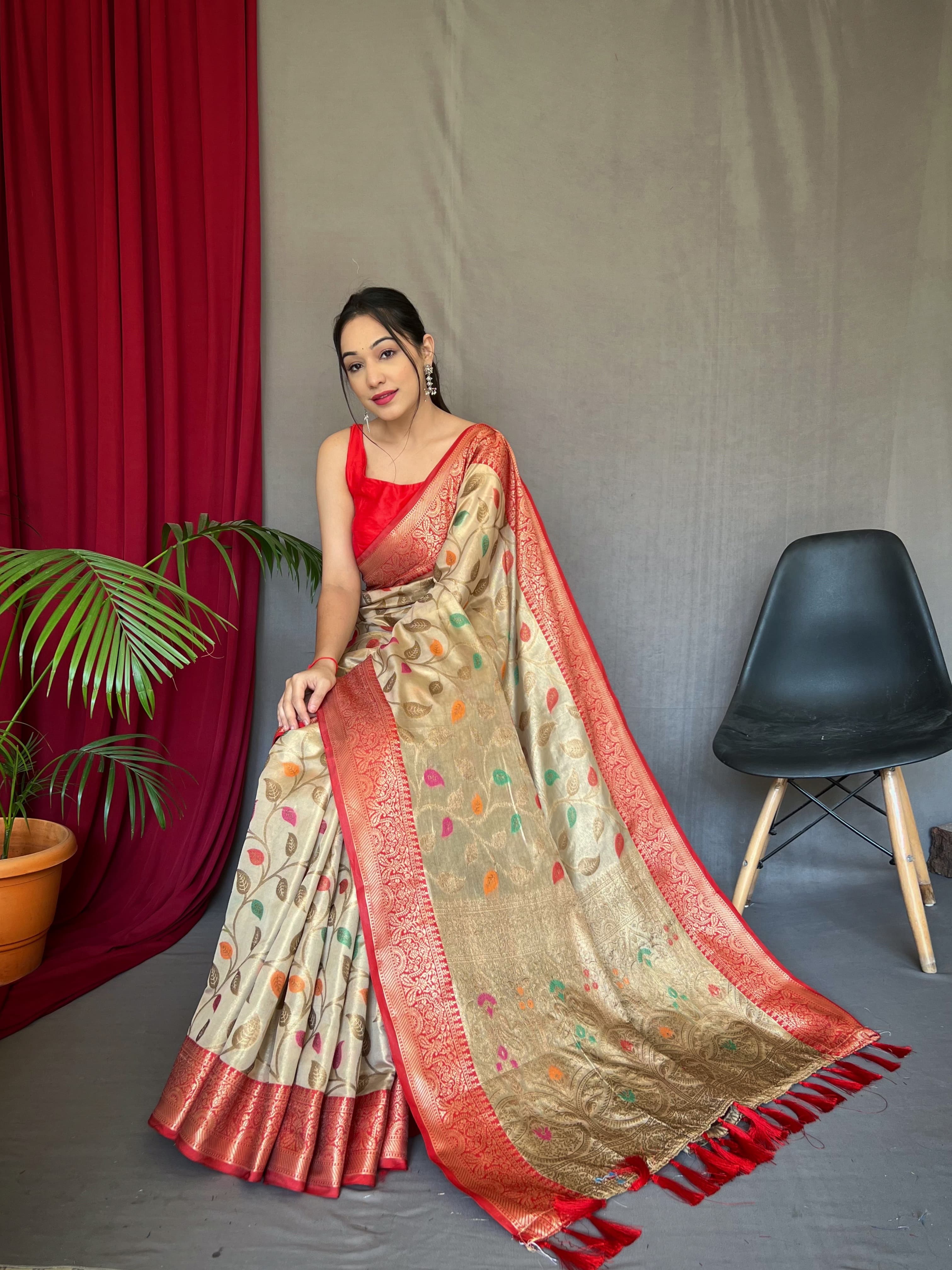 Traditional Pure Tissue Silk Zari Weaving Saree