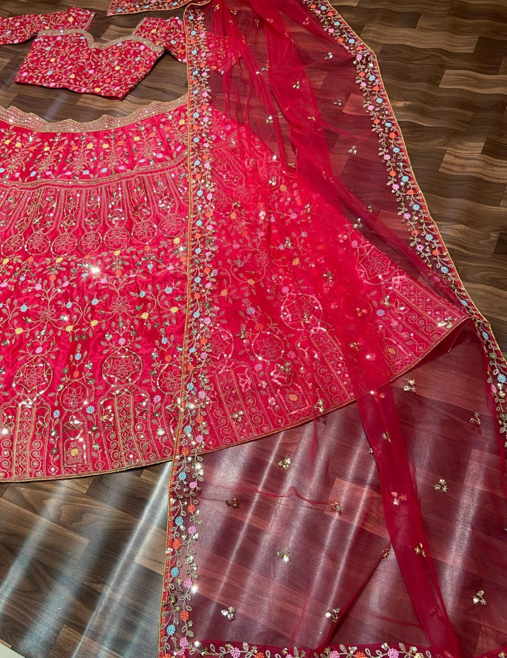 Beautiful Premium Malai Satin Silk Embellished With Multi Thread & Sequence Work Lehenga Choli