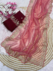 Beautiful Party-wear Twil Net Jalpari With Pitta Work Saree