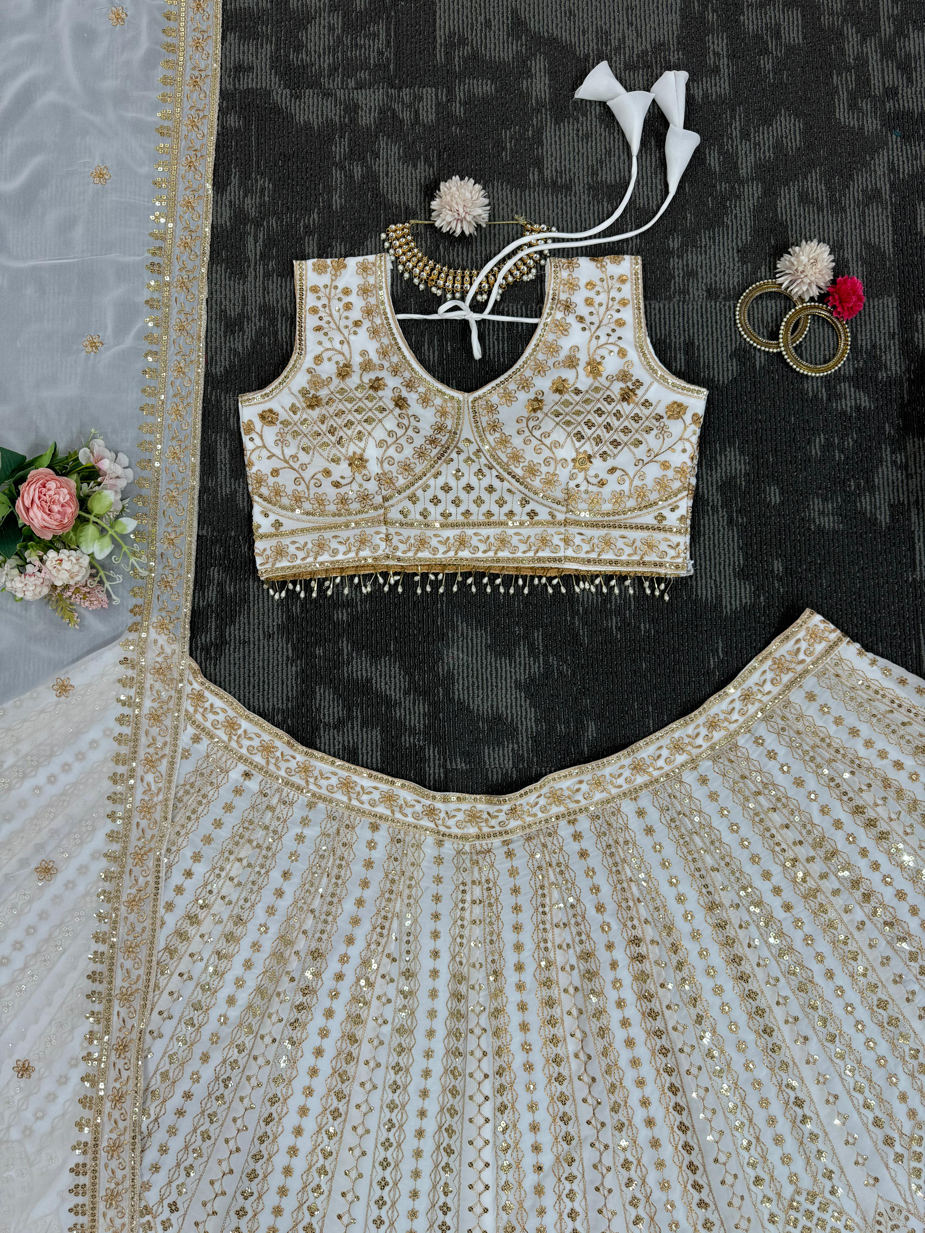 Beautiful White Designer Georgette Work Lehenga Choli