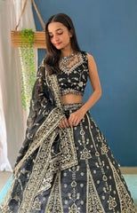 Black Georgette Jalpari Silk Embroidery Sequence Designer Lehenga Choli