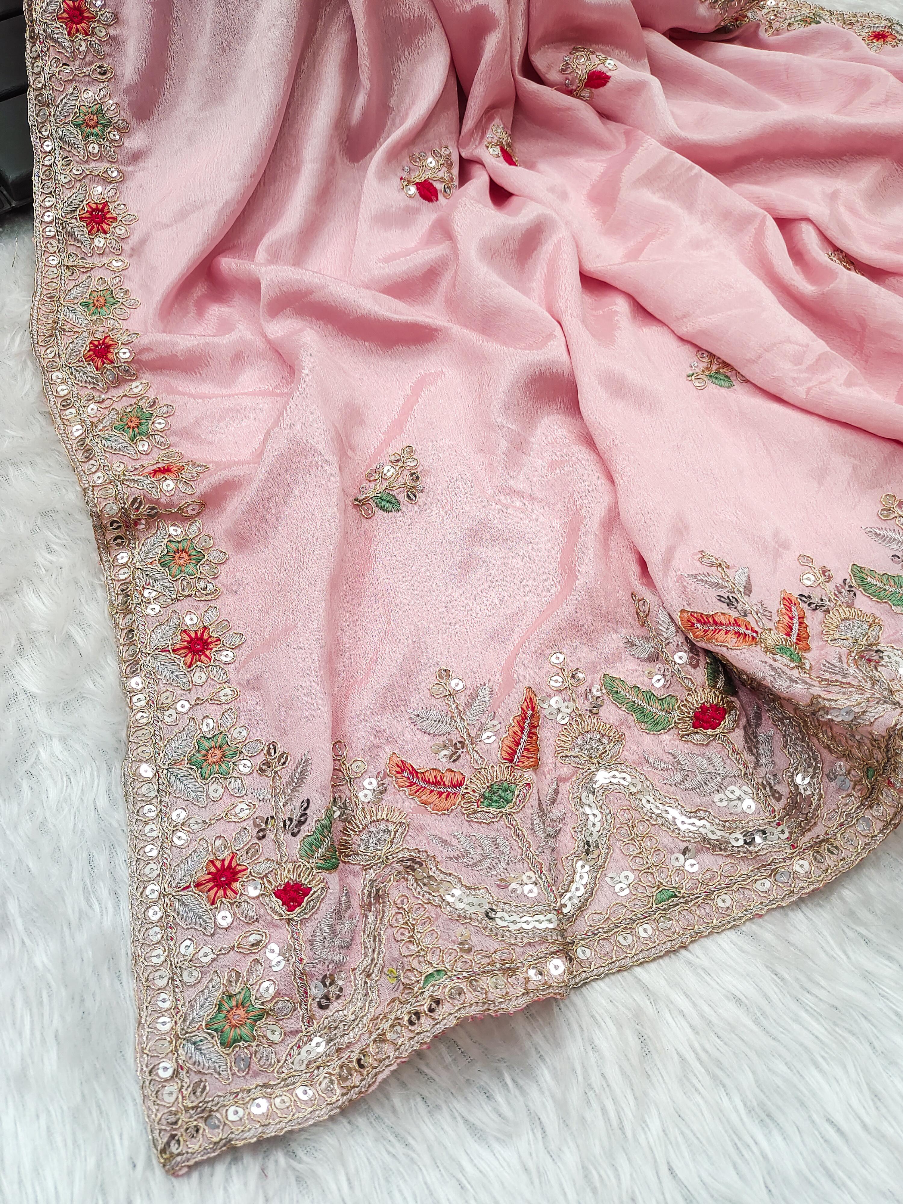 Beautiful Diamond Chinon Silk Work Saree