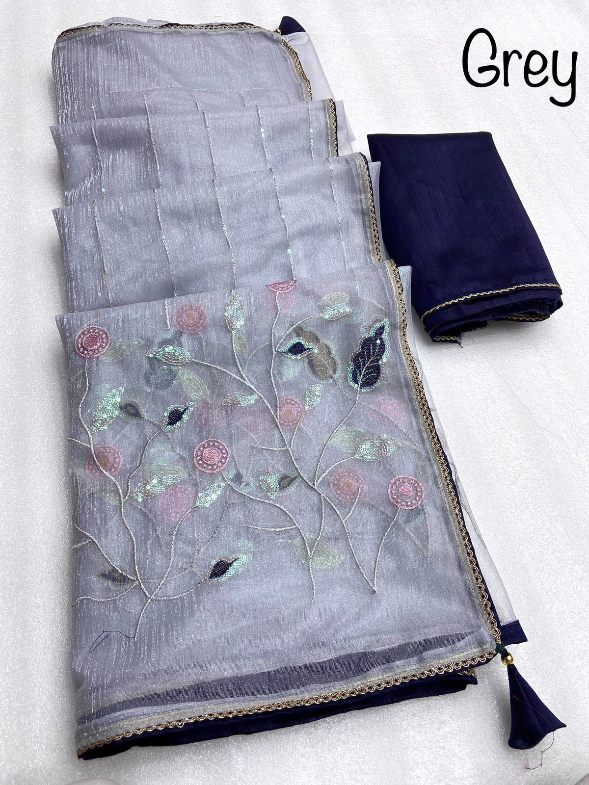 Beautiful Organza Fabric Seqance And Multi Work Saree