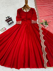 Partywear Red Tapeta Silk Gown