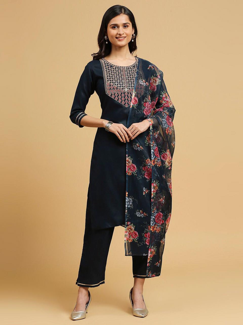 Beautiful Cotton With Embroidery & Sequence Work Dress