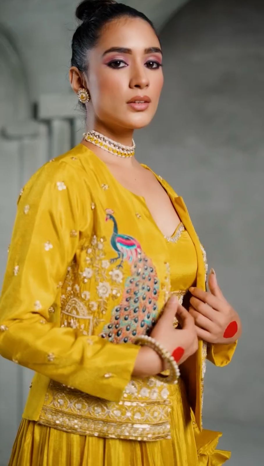 Stylish Indo-Western Yellow Crop Top With Beautiful Jacket