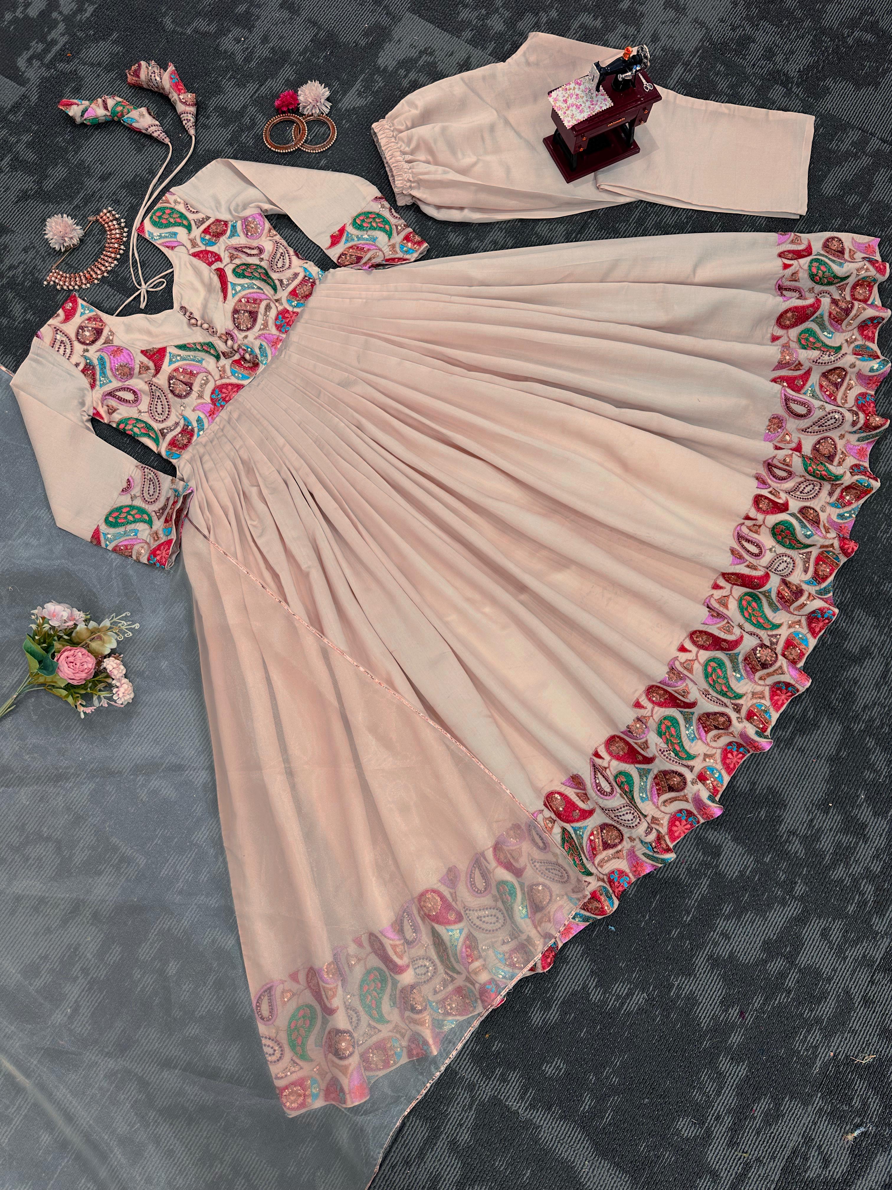 Beautiful Peach Colour Roman Silk Gown