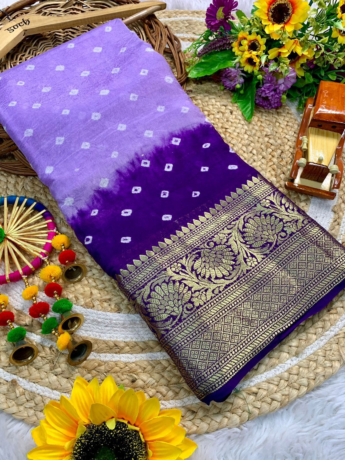 Beautiful Cotton Silk Kanjivaram Bandhani Saree