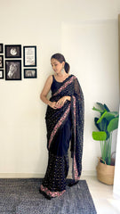 Party-wear Beautiful Georgette Multicolored Sequence Work Saree